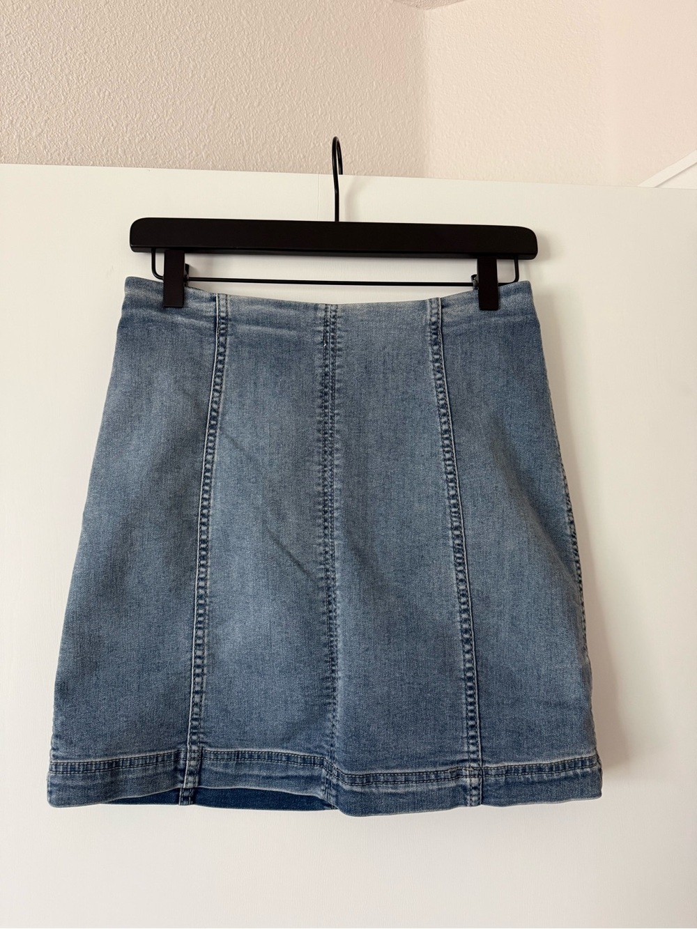 Free People Light Blue Panel-Seamed Denim Mini Skirt